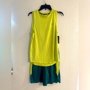 Tek gear men’s size medium shorts and Russell nwt cutoff shirts size small